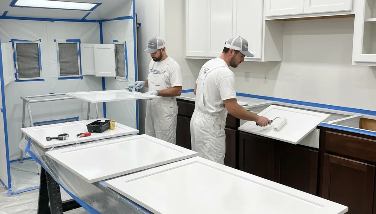 Professional cabinet painting in Champaign, IL showcasing freshly painted kitchen cabinets