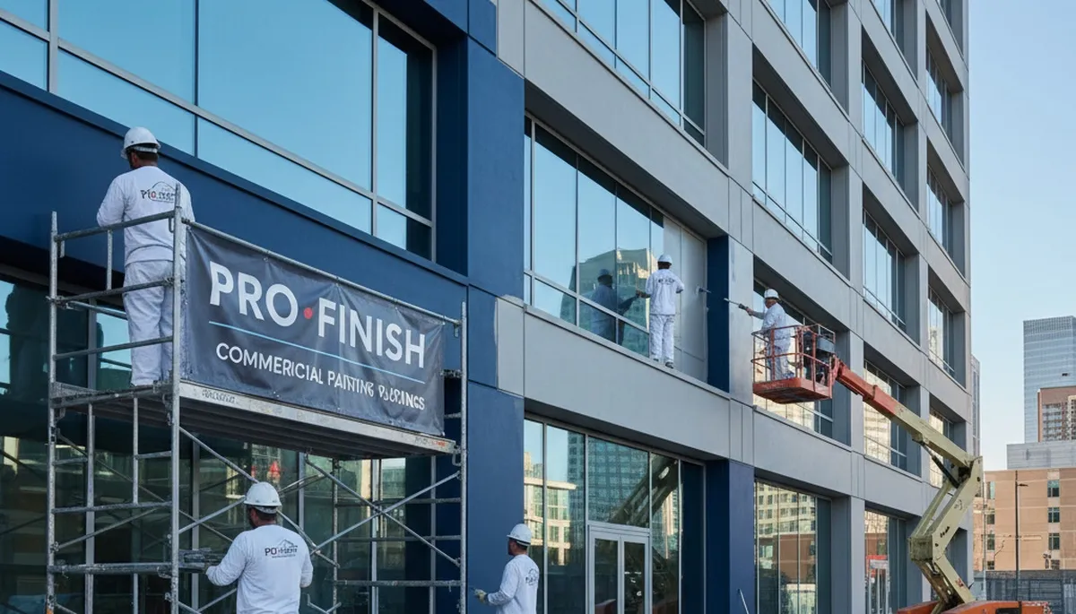 Professional commercial painters finishing office exterior in Champaign, IL