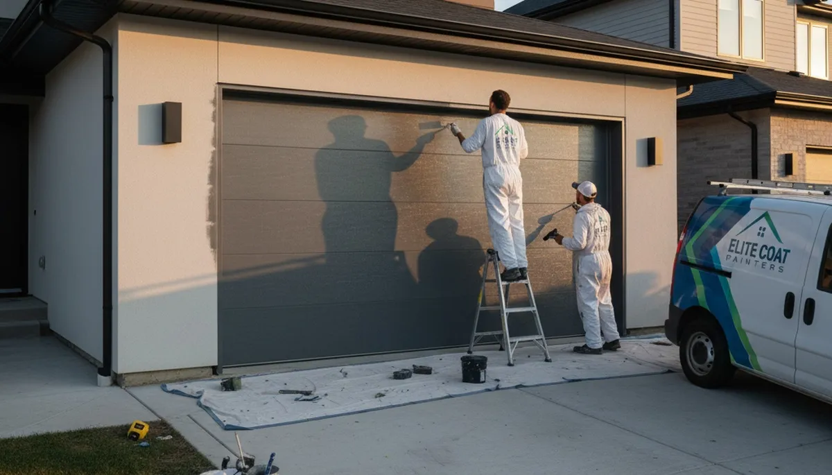 Professional garage door painting service for homes in Champaign, IL enhancing curb appeal