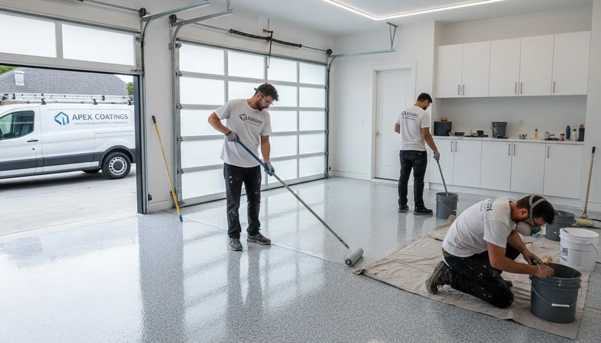 Professional garage floor epoxy coating in Champaign IL for durable, polished concrete protection