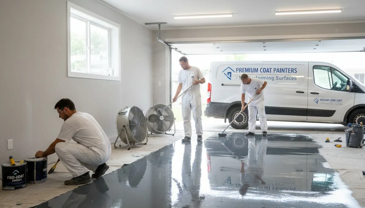 Professional garage floor epoxy coating in Champaign IL protecting concrete from Midwest winters