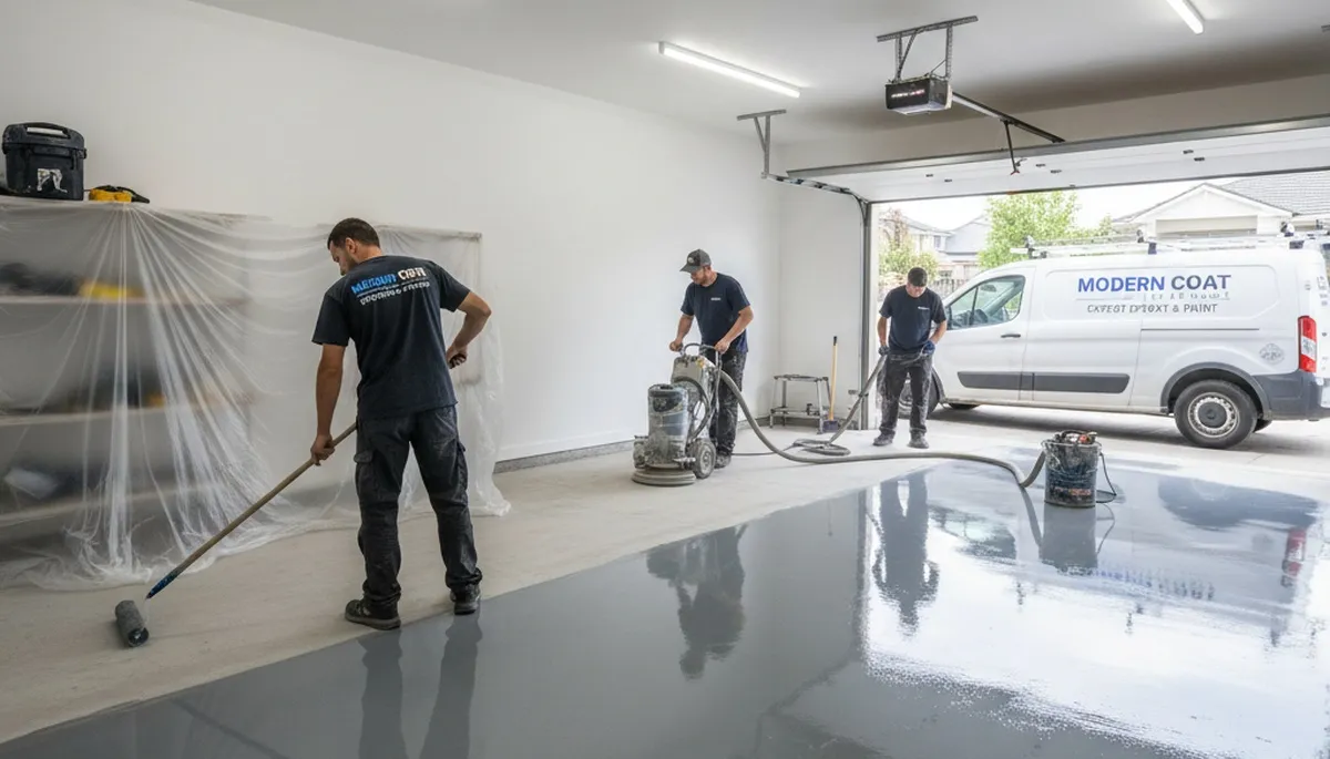 Professional epoxy garage floor coating in Champaign IL by local house painters at champaignpainters.com